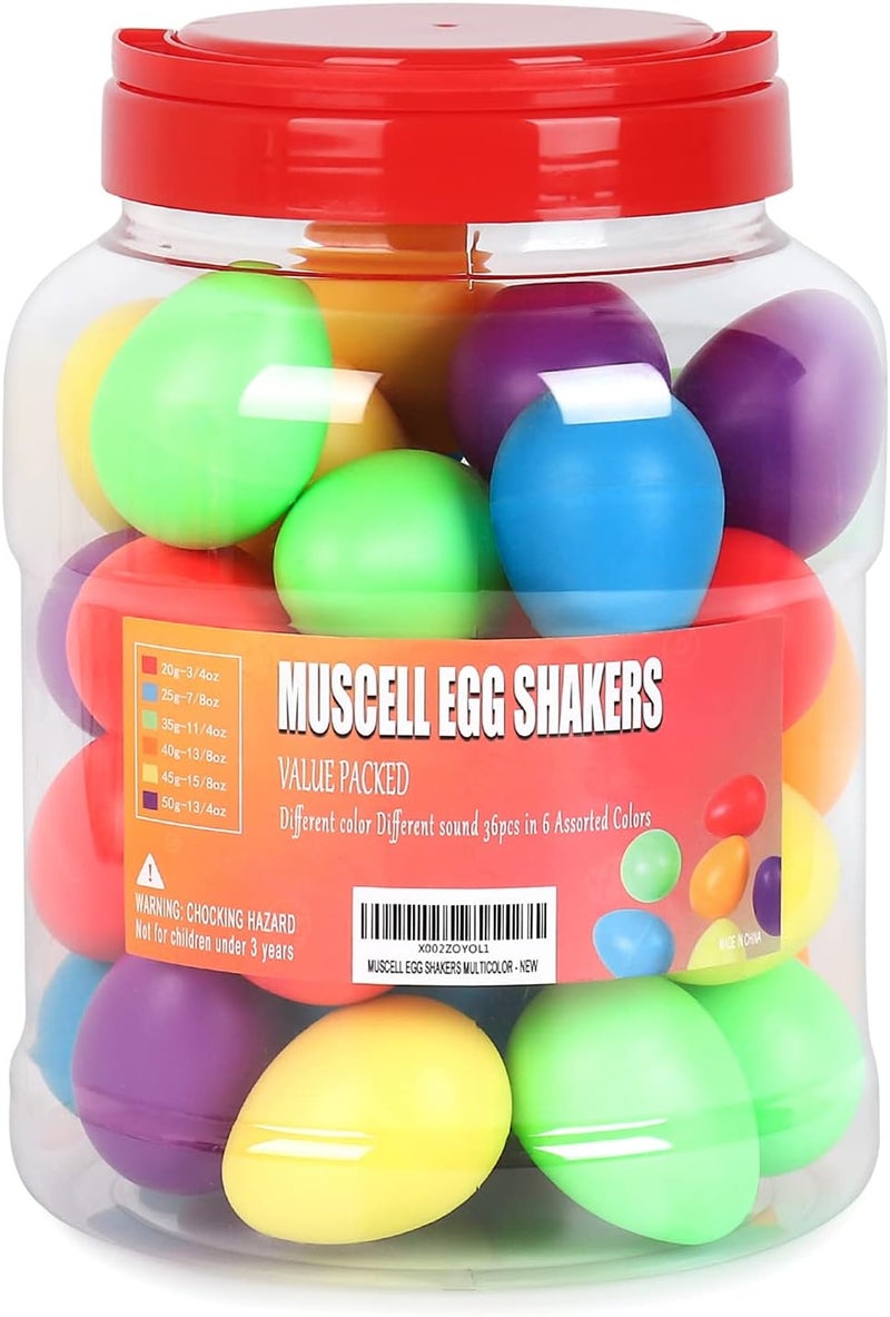 MUSCELL Egg Shakers,Professional Percussion Instruments with 6 Sounds for Live,Studio,Classroom Music, 36pcs in 6 colors w/Bottle Packing - Image 1